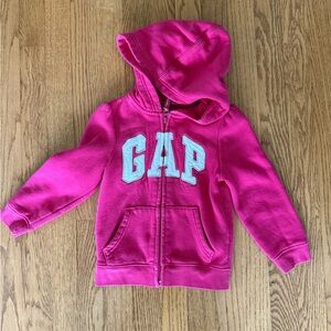 GAP Kids Hooded Zip Sweatshirt in Hot Pink with White Logo